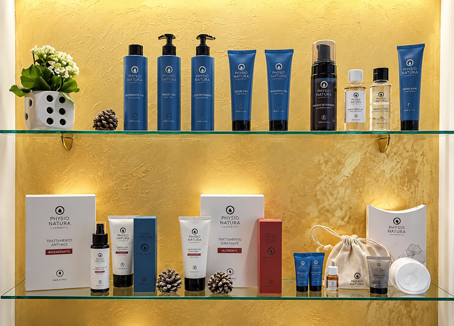Espositore dei prodotti Physio Natura nel centro estetico